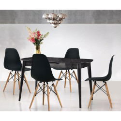Set de sufragerie Fabrik Home Necoline Retro RM-1194 Aspect Marmura Neagra/Negru + Sunrise C-01 Black/Beech (1+4)