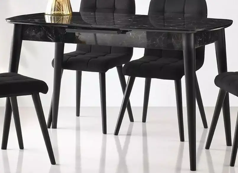 Set de sufragerie Fabrik Home Necoline Retro RM-1194 Aspect Marmura Neagra/Negru + Sunrise C-01 Gray/Beech (1+4) - 2