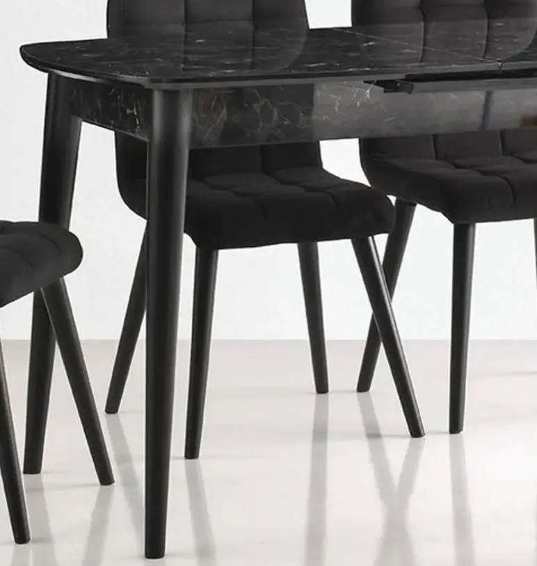 Set de sufragerie Fabrik Home Necoline Retro RM-1194 Aspect Marmura Neagra/Negru + Sunrise C-01 Gray/Beech (1+4) - 3