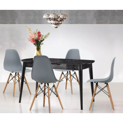 Set de sufragerie Fabrik Home Necoline Retro RM-1194 Aspect Marmura Neagra/Negru + Sunrise C-01 Gray/Beech (1+4)