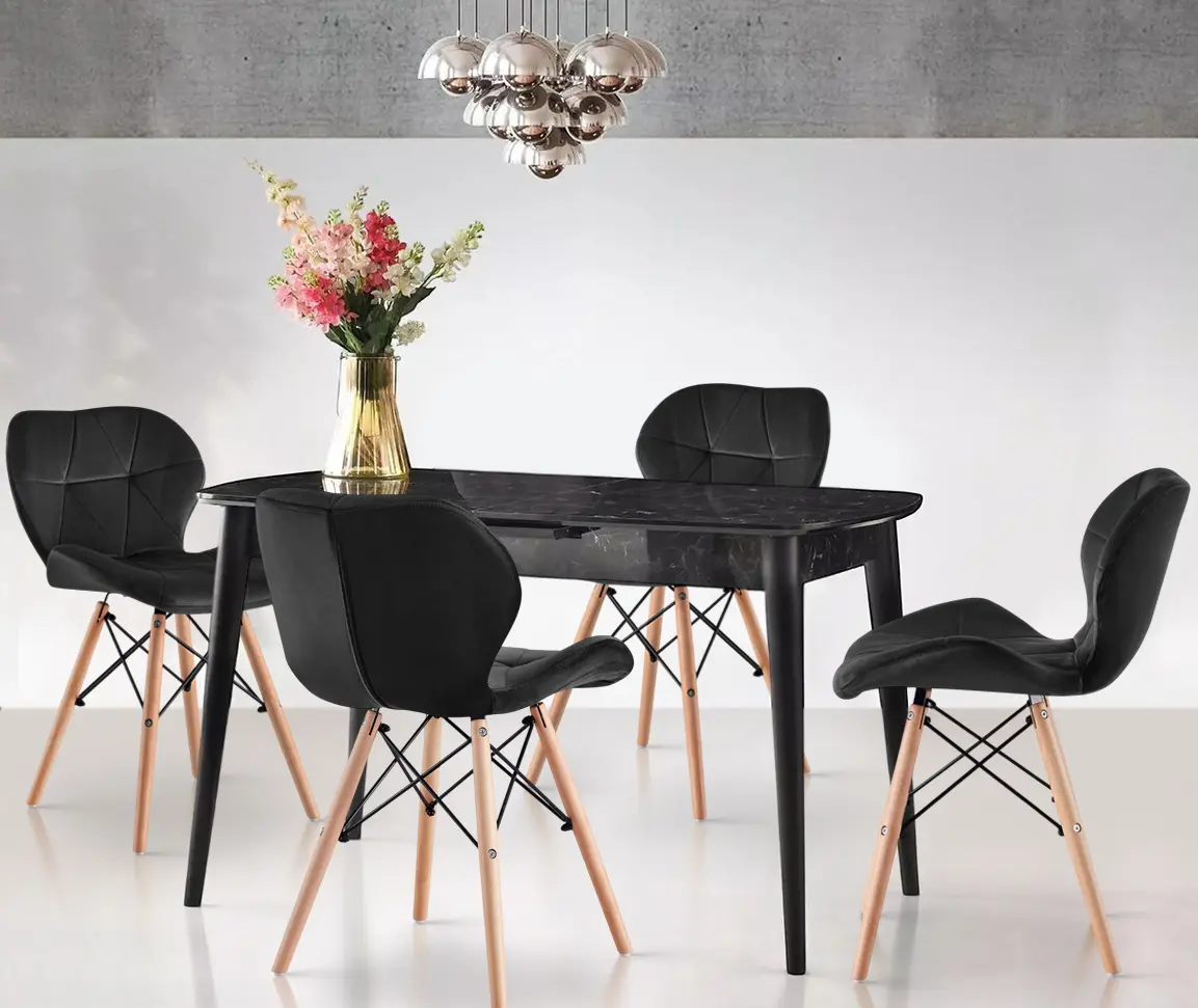 Обеденный набор Fabrik Home Necoline Retro RM-1194 Aspect Marmura Neagra/Negru + Sunrise C-22 Black/Beech (1+4)