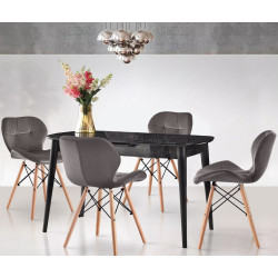 Set de sufragerie Fabrik Home Necoline Retro RM-1194 Aspect Marmura Neagra/Negru + Sunrise C-22 Gray/Beech (1+4)