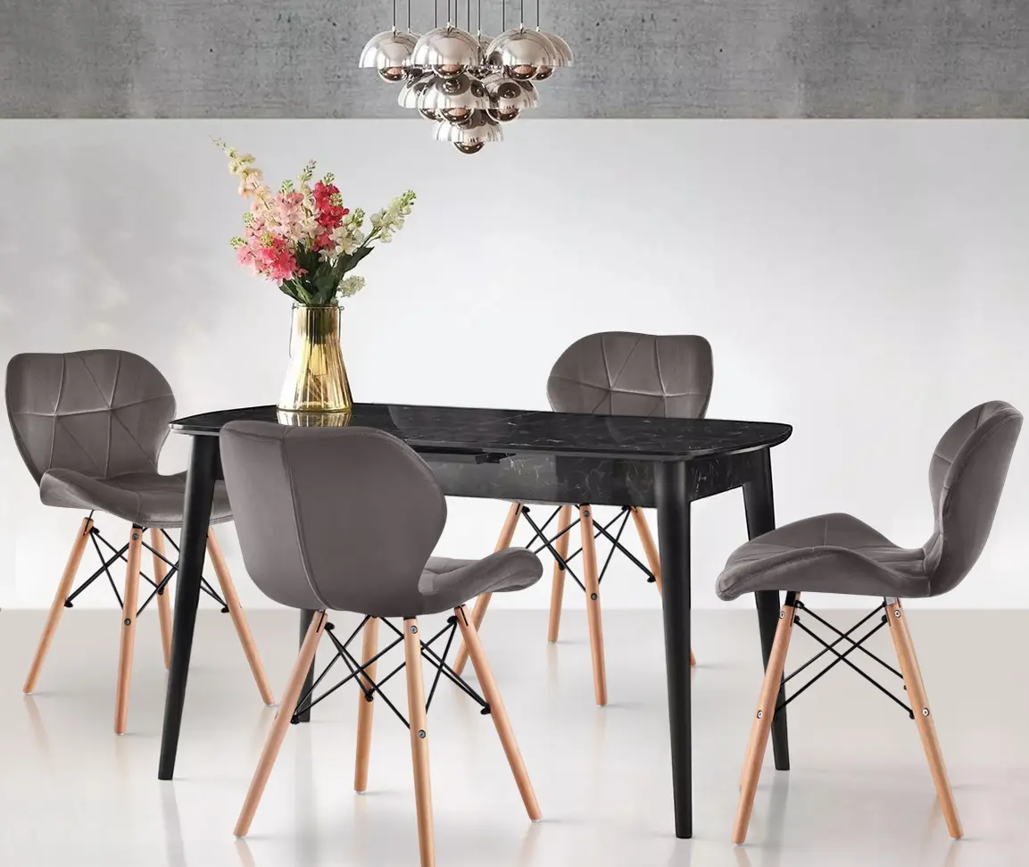 Обеденный набор Fabrik Home Necoline Retro RM-1194 Aspect Marmura Neagra/Negru + Sunrise C-22 Gray/Beech (1+4)