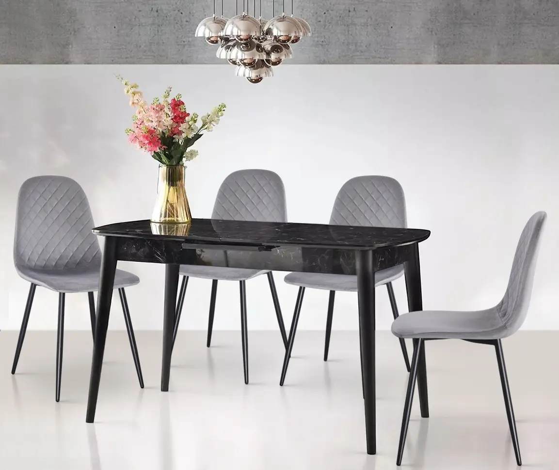 Обеденный набор Fabrik Home Necoline Retro RM-1194 Aspect Marmura Neagra/Negru + Yasen DC 5010 Grey/Black (1+4)