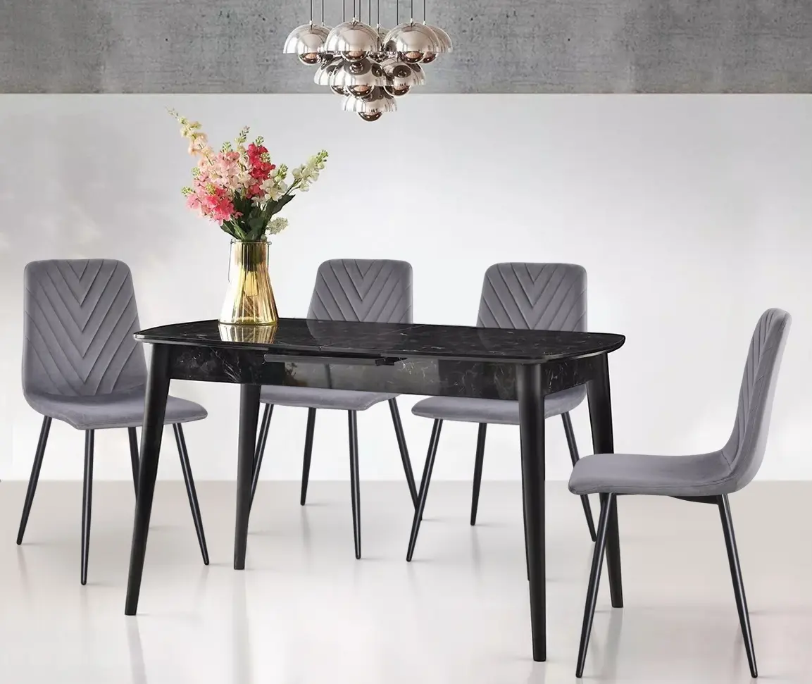 Set de sufragerie Fabrik Home Necoline Retro RM-1194 Aspect Marmura Neagra/Negru + Yasen DC 5012 S Grey/Black (1+4)