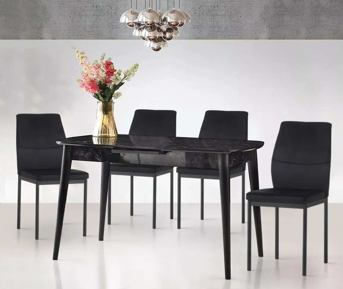 Обеденный набор Fabrik Home Necoline Retro RM-1194 Aspect Marmura Neagra/Negru + Yasen DC22057 Black (1+4)