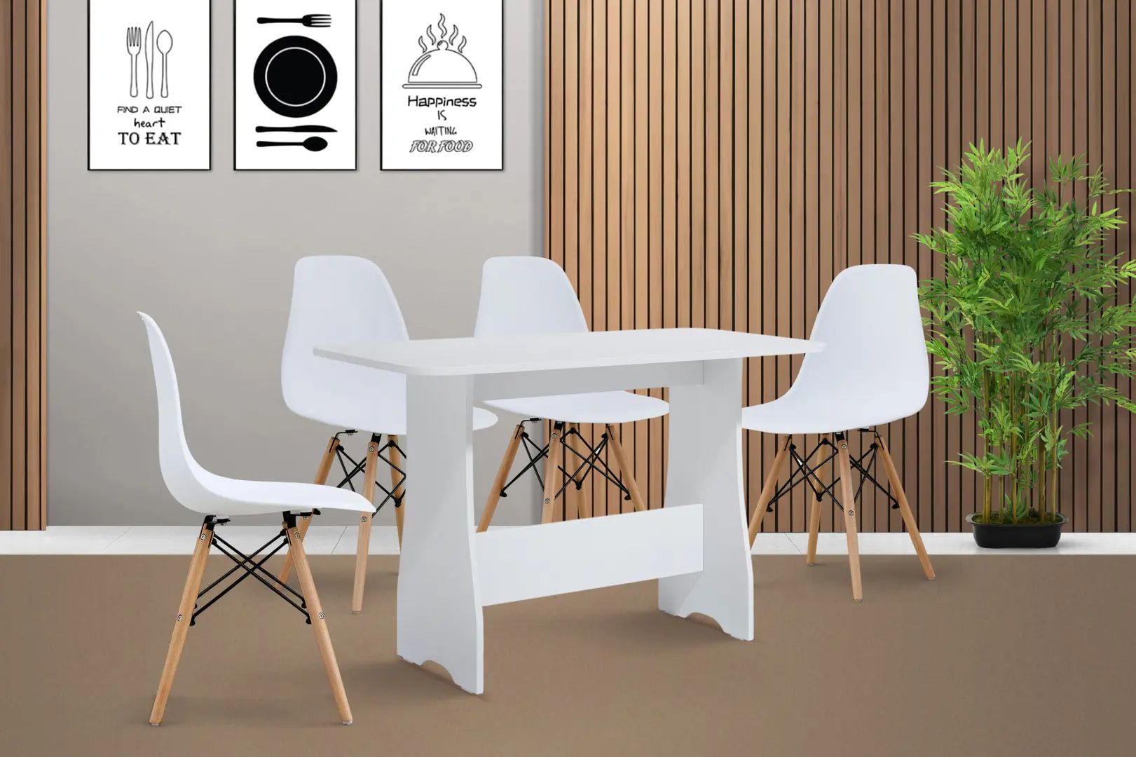 Set de sufragerie Fabrik Home Noroc №2 Ash White + Sunrise C-01 White/Beech (1+4)