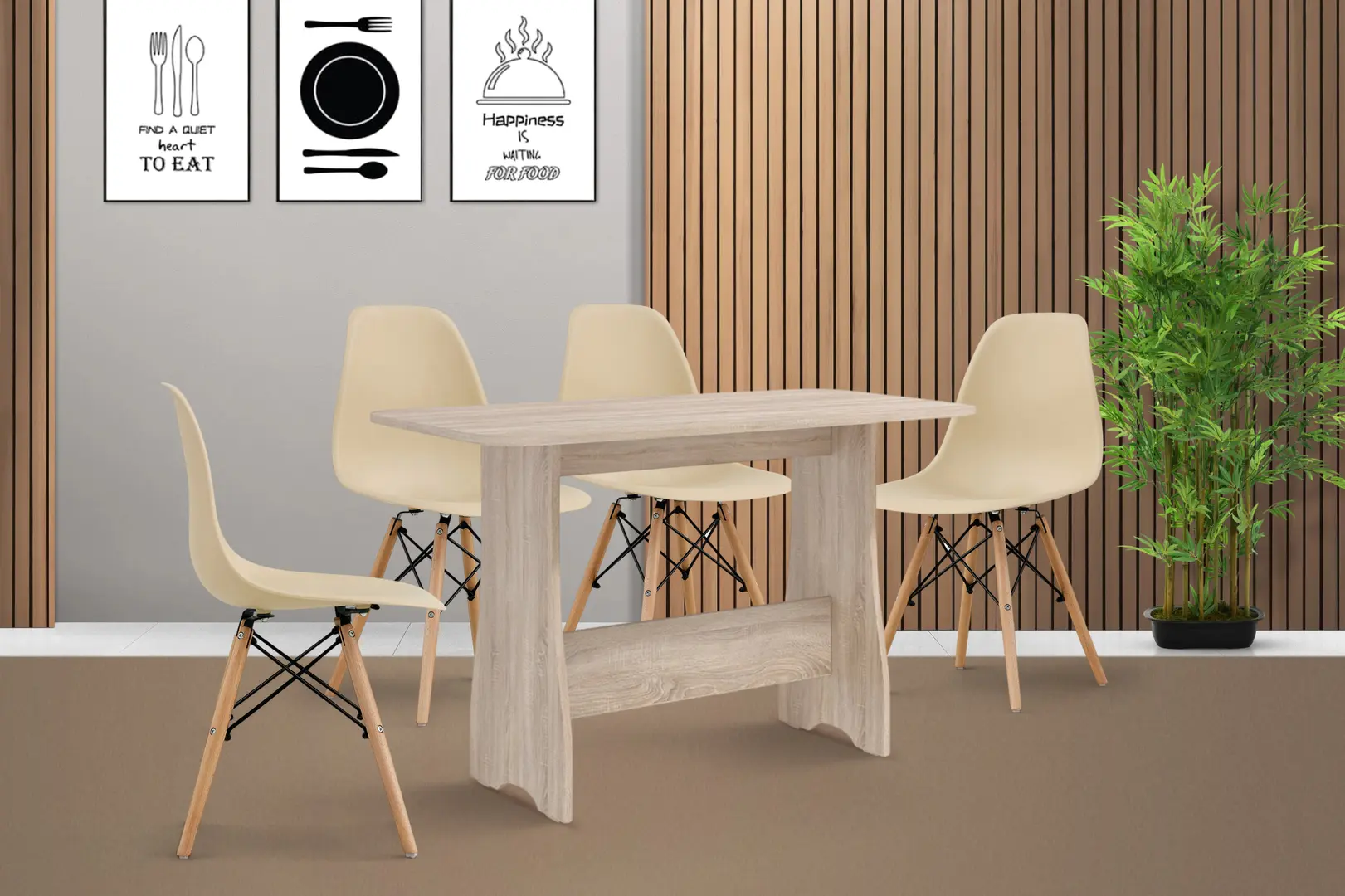 Обеденный набор Fabrik Home Noroc №2 Sonoma Oak + Sunrise C-01 Beige/Beech (1+4)