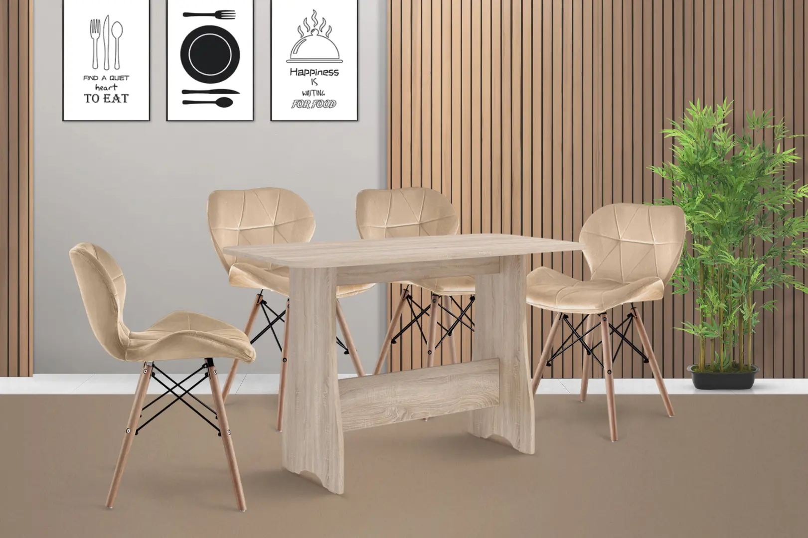 Обеденный набор Fabrik Home Noroc №2 Sonoma Oak + Sunrise C-22 Beige/Beech (1+4)