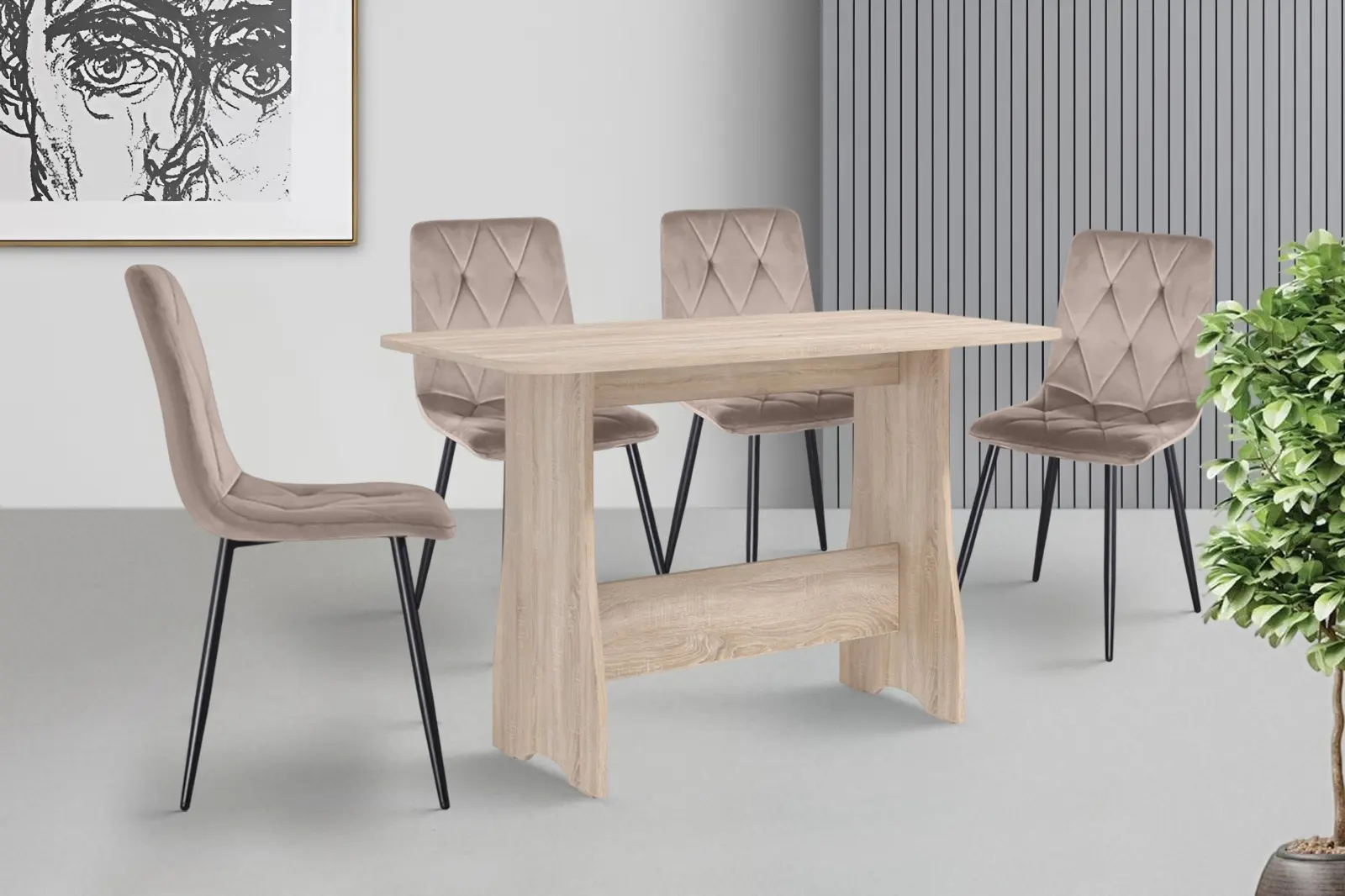 Set de sufragerie Fabrik Home Noroc №2 Sonoma Oak + Yasen DC 5012 Dark Brown/Black (1+4)