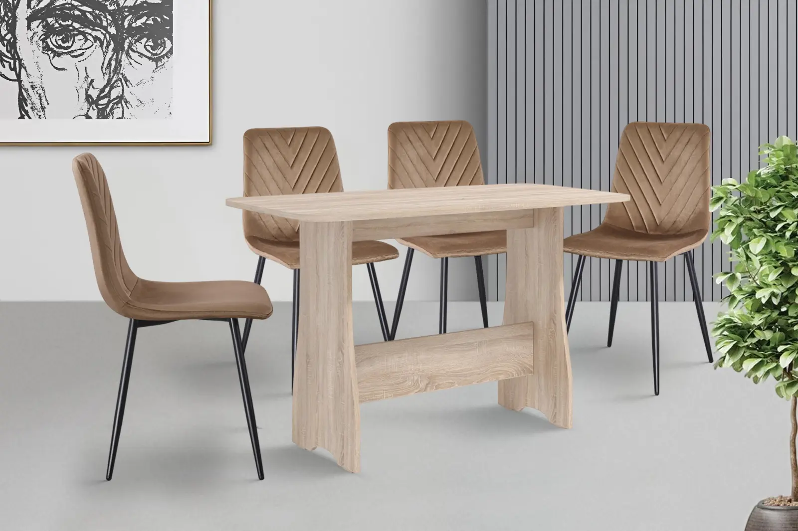 Обеденный набор Fabrik Home Noroc №2 Sonoma Oak + Yasen DC 5012 S Golden Brown/Black (1+4)