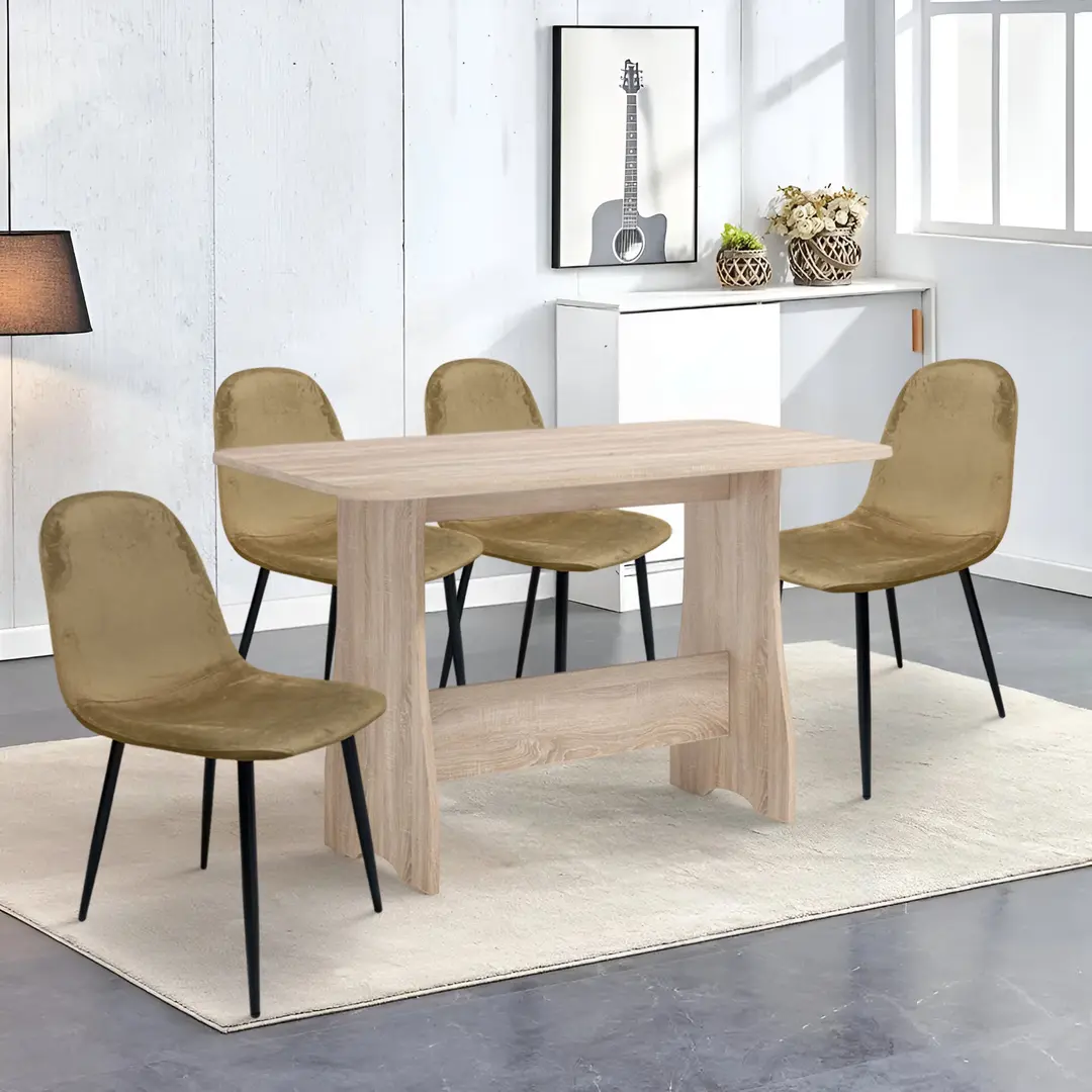 Set de sufragerie Fabrik Home Noroc №2 Sonoma Oak + Yasen С1703 HLR-12 Mustard/Black (1+4)