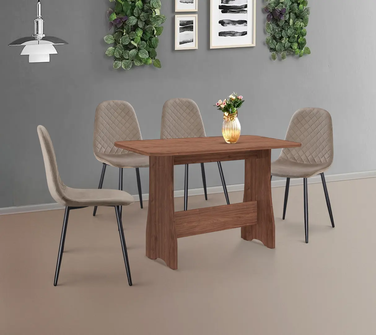 Обеденный набор Fabrik Home Noroc №2 Stone Walnut + Yasen DC 5010 Dark Brown/Black (1+4)