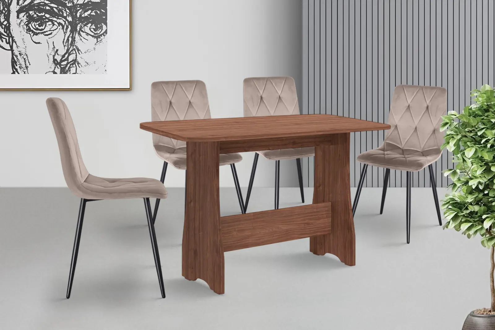 Обеденный набор Fabrik Home Noroc №2 Stone Walnut + Yasen DC 5012 Dark Brown/Black (1+4)