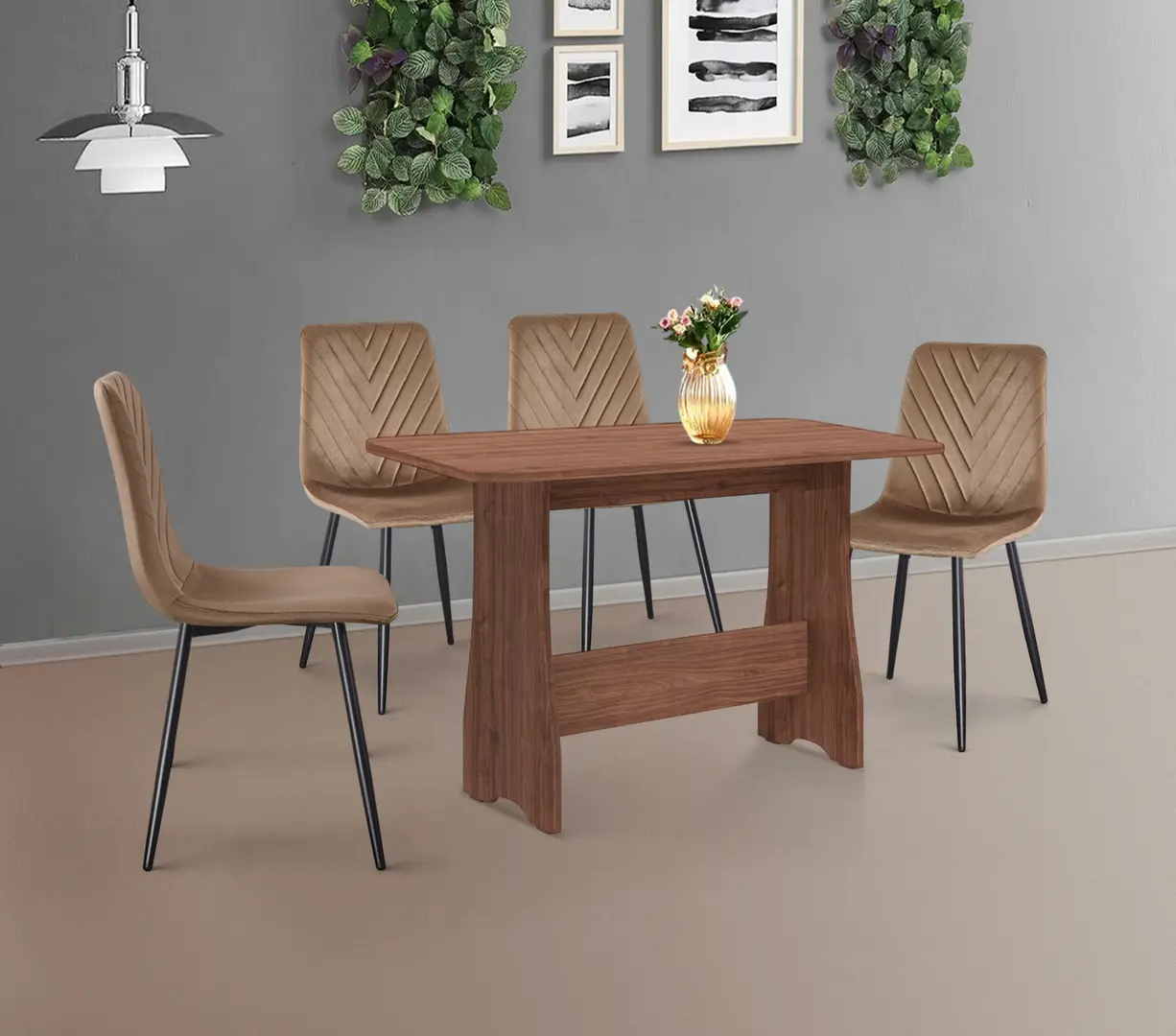 Set de sufragerie Fabrik Home Noroc №2 Stone Walnut + Yasen DC 5012 S Golden Brown/Black (1+4)