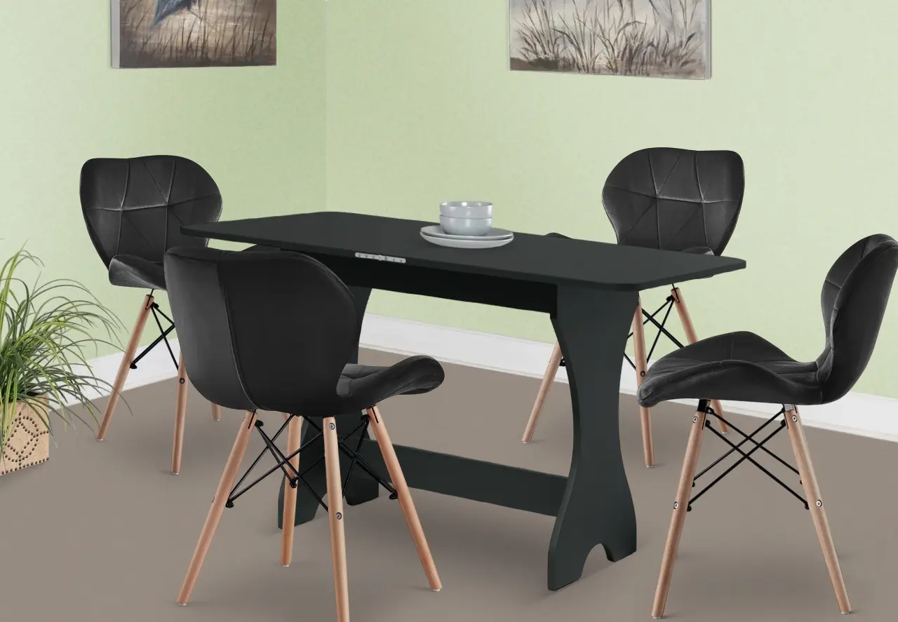 Set de sufragerie Fabrik Home Noroc Anthracite + Sunrise C-22 Black/Beech (1+4)