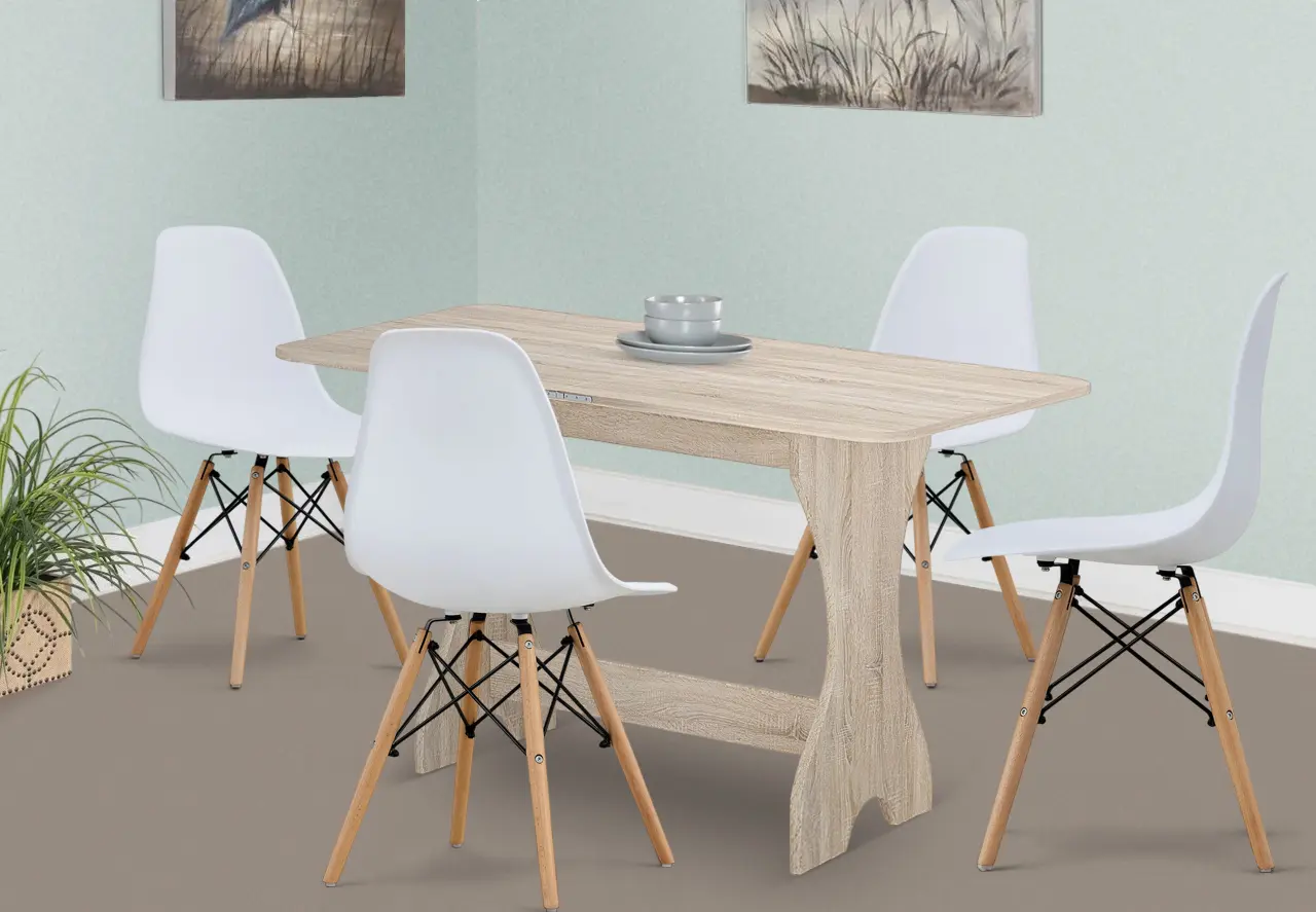 Set de sufragerie Fabrik Home Noroc Sonoma Oak + Sunrise C-01 White/Beech (1+4)