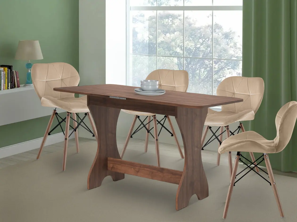 Обеденный набор Fabrik Home Noroc Stone Walnut + Sunrise C-22 Beige/Beech (1+4)