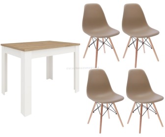 Set de sufragerie Haaus Zeta White/Natural Wood + Jumi Eva SD-975781 Beige (1+4)