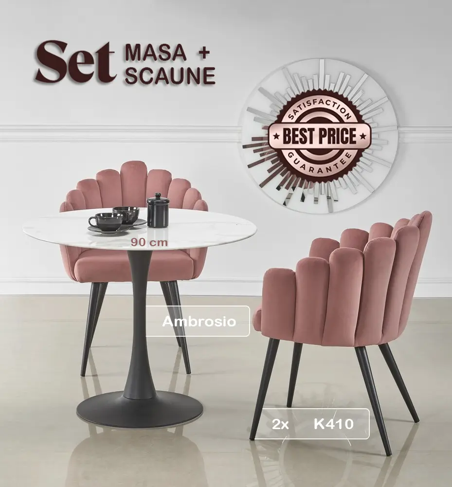 Set de sufragerie Halmar Ambrosio White Marble/Black + K410 Pink (1+2)