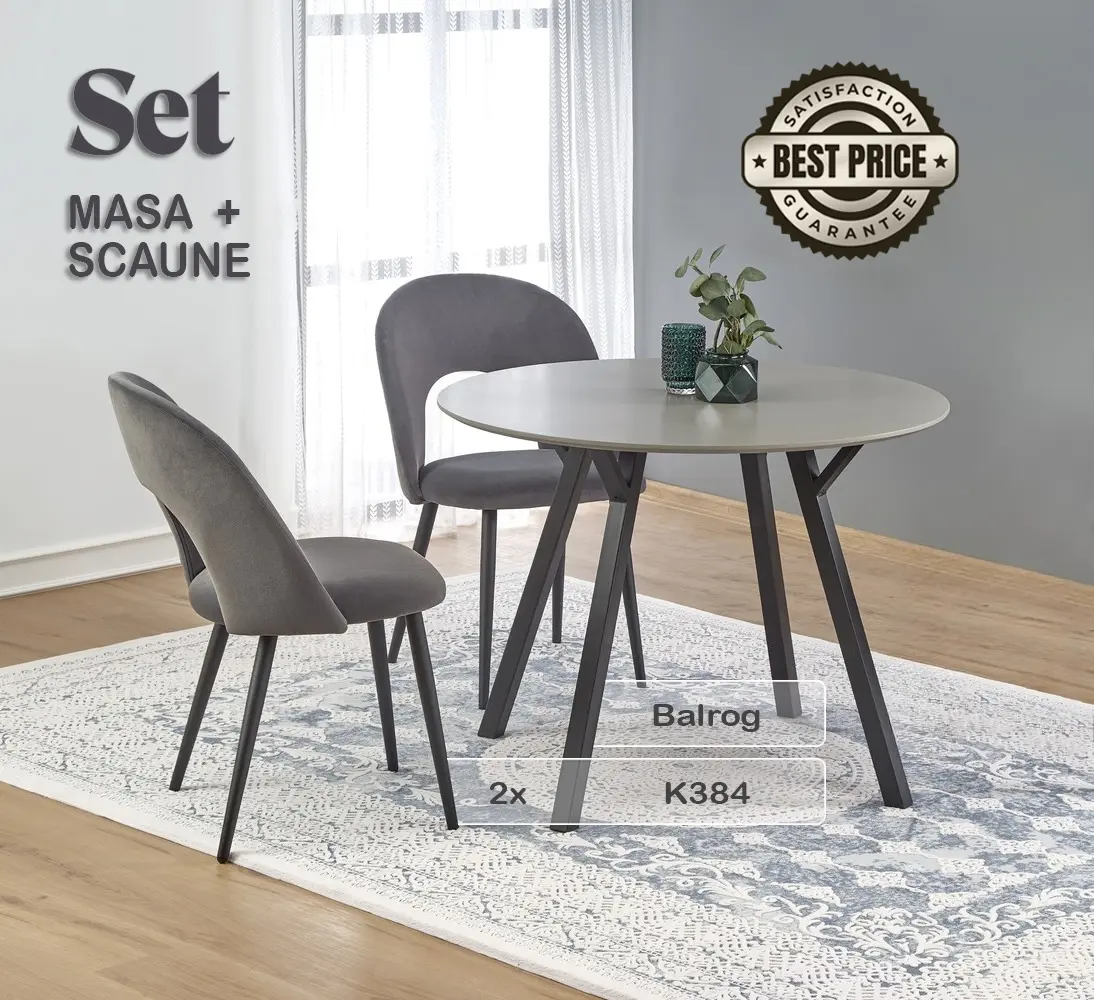 Set de sufragerie Halmar Balrog Black/Light Grey + K384 Grey (1+2)