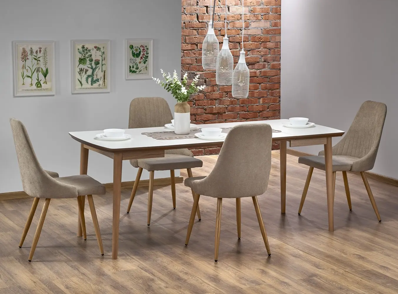 Set de sufragerie Halmar Barret 90-190cm White Matt/Lefkas Oak + K285 Beige (1+4) - 2