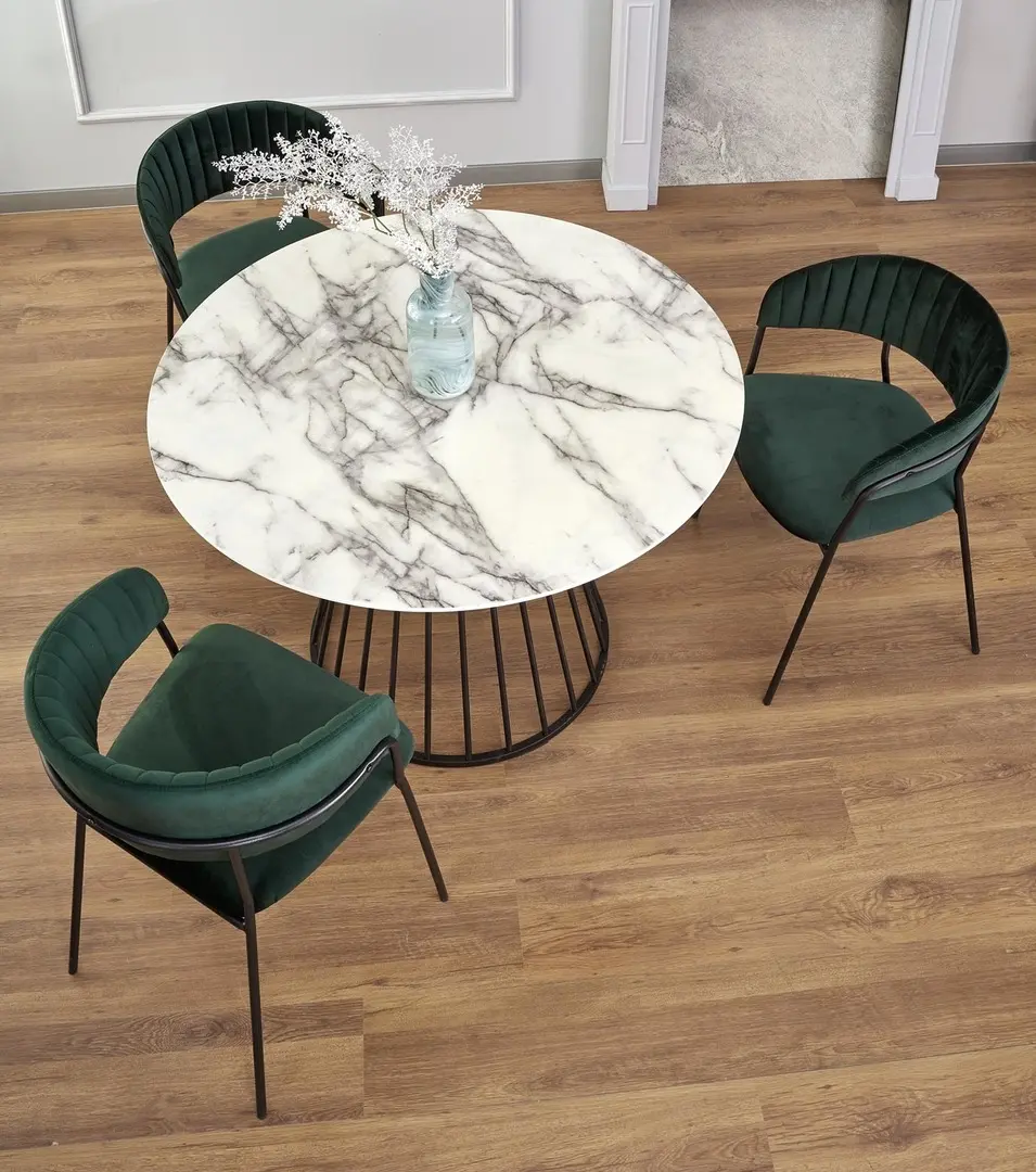 Обеденный набор Halmar Brodway White Marble/Black + K426 Dark Green (1+4)