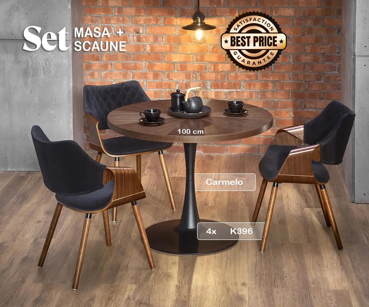 Обеденный набор Halmar Carmelo Walnut/Black + K396 Nut/Black (1+4)