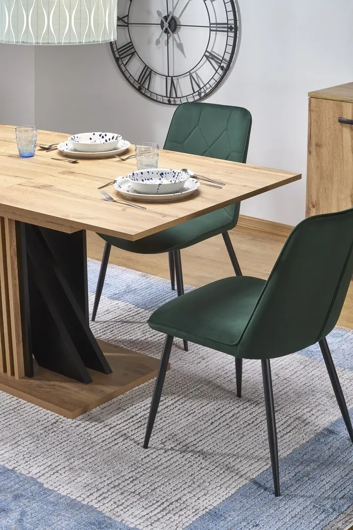 Set de sufragerie Halmar Fabiano 130/175x85cm Artisan Oak/Black + K539 Green (1+4)