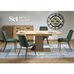 Set de sufragerie Halmar Fabiano 130/175x85cm Artisan Oak/Black + K539 Green (1+4)