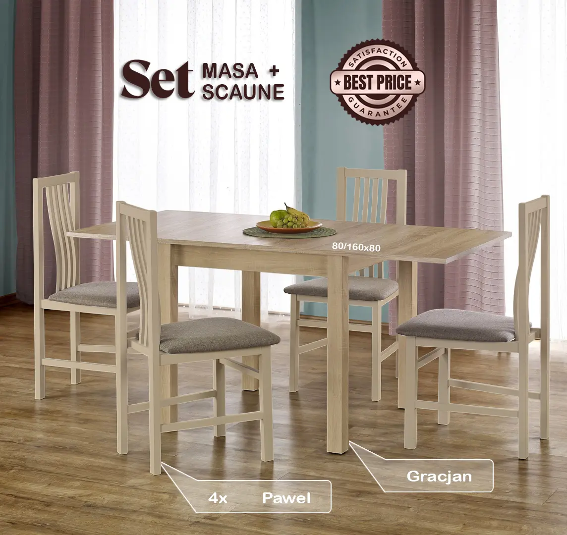 Обеденный набор Halmar Gracjan Sonoma Oak + Pawel Sonoma Oak/Beige (1+4)