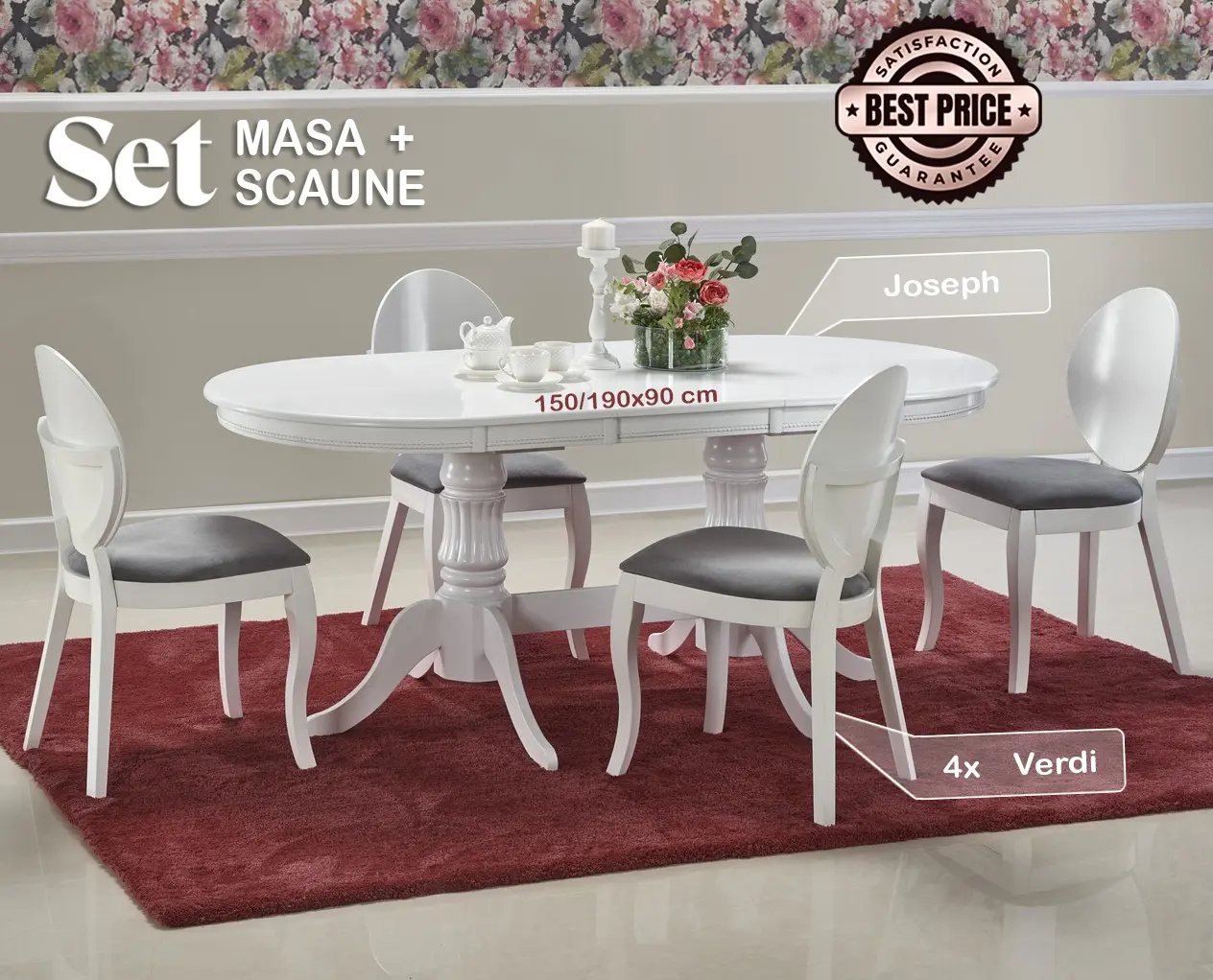 Обеденный набор Halmar Joseph White + Verdi White/Gray (1+4)