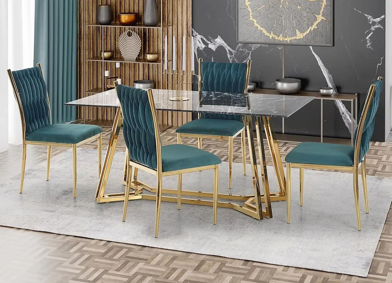 Обеденный набор Halmar Konami Black Marble/Golden + K436 Green Dark/Gold (1+4)