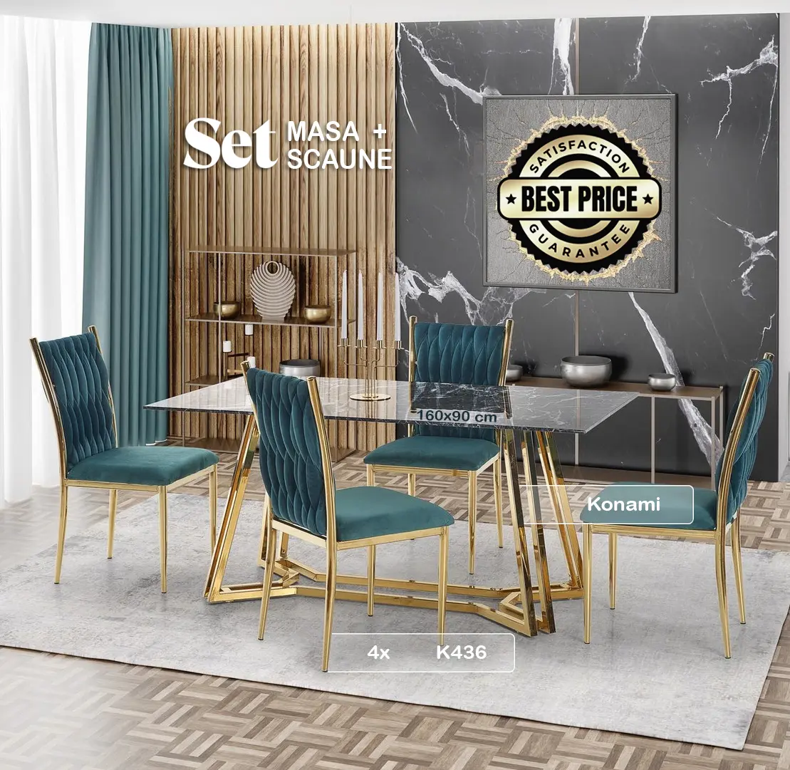 Обеденный набор Halmar Konami Black Marble/Golden + K436 Green Dark/Gold (1+4)