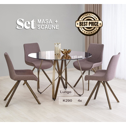 Set de sufragerie Halmar Lungo Brown/Antique Gold + K290 Antique Rose/Antique Gold (1+4)