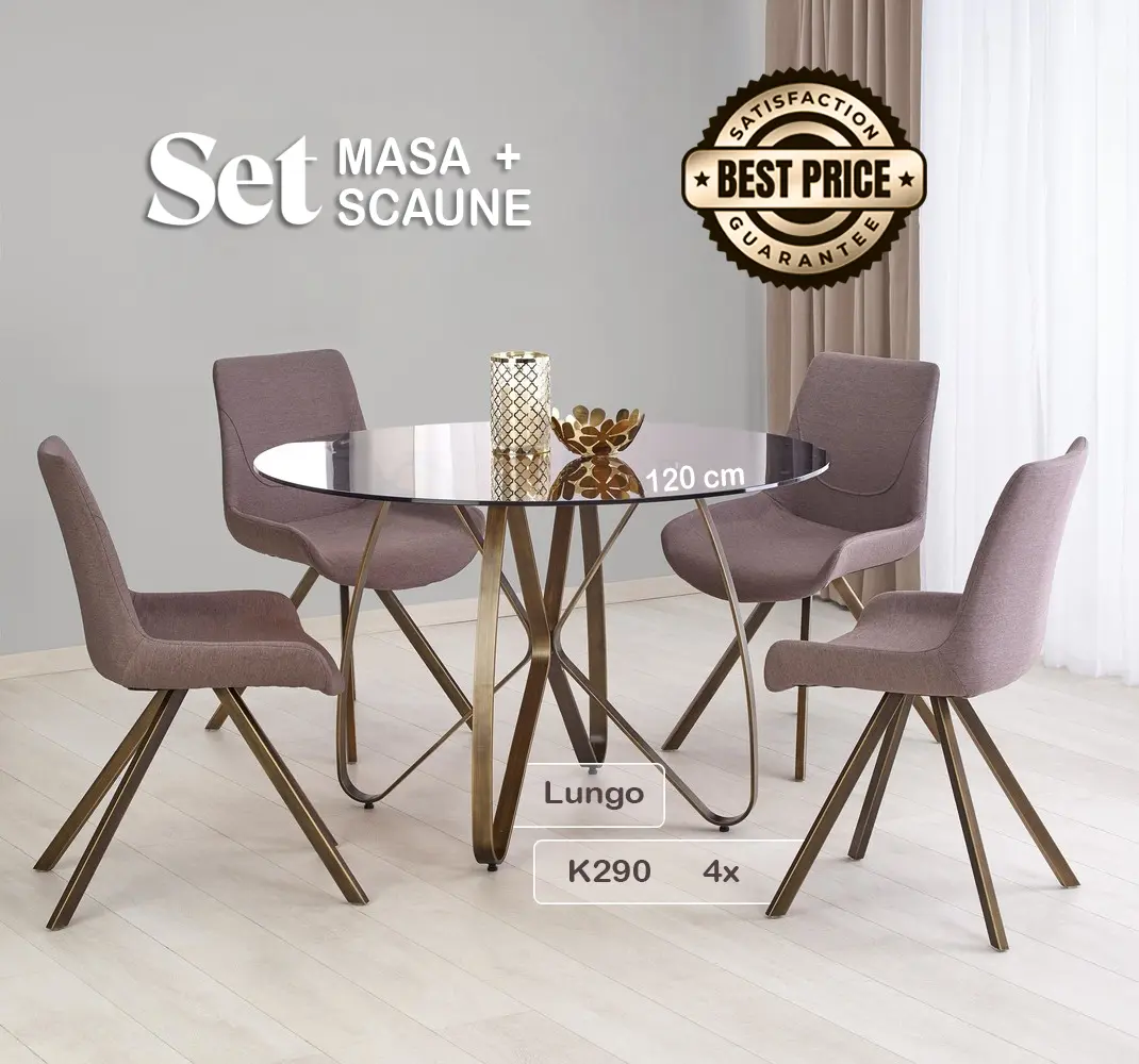 Обеденный набор Halmar Lungo Brown/Antique Gold + K290 Antique Rose/Antique Gold (1+4)