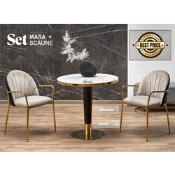 Set de sufragerie Halmar Morata White Marble/Black/Gold + K500 Beige/Black/Gold (1+2)