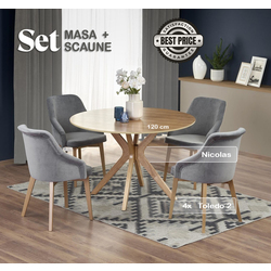 Set de sufragerie Halmar Nicolas Natural Oak + Toledo 2 Gray/Honey Oak (1+4)