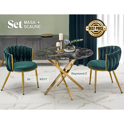 Set de sufragerie Halmar Raymond 2 Black Marble/Gold + K517 Dark Green/Gold (1+2)