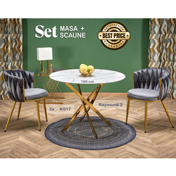 Set de sufragerie Halmar Raymond 2 White Marble/Gold + K517 Grey/Gold (1+2)