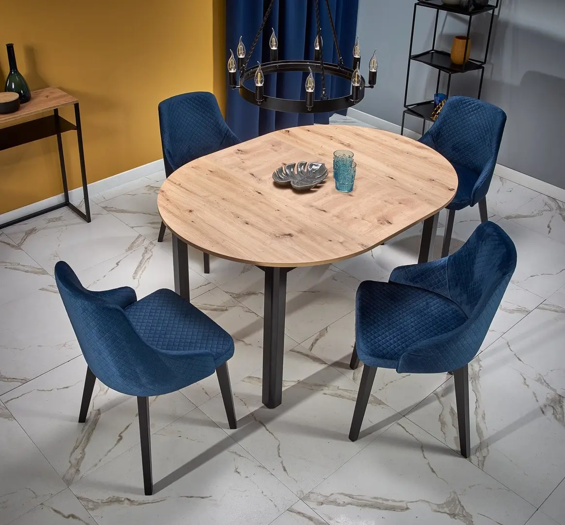 Set de sufragerie Halmar Ringo 102/142x102cm Artisan Oak/Black + Toledo 3 Dark Blue/Black (1+4) - 2