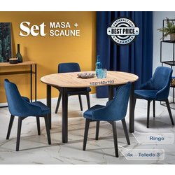 Set de sufragerie Halmar Ringo 102/142x102cm Artisan Oak/Black + Toledo 3 Dark Blue/Black (1+4)