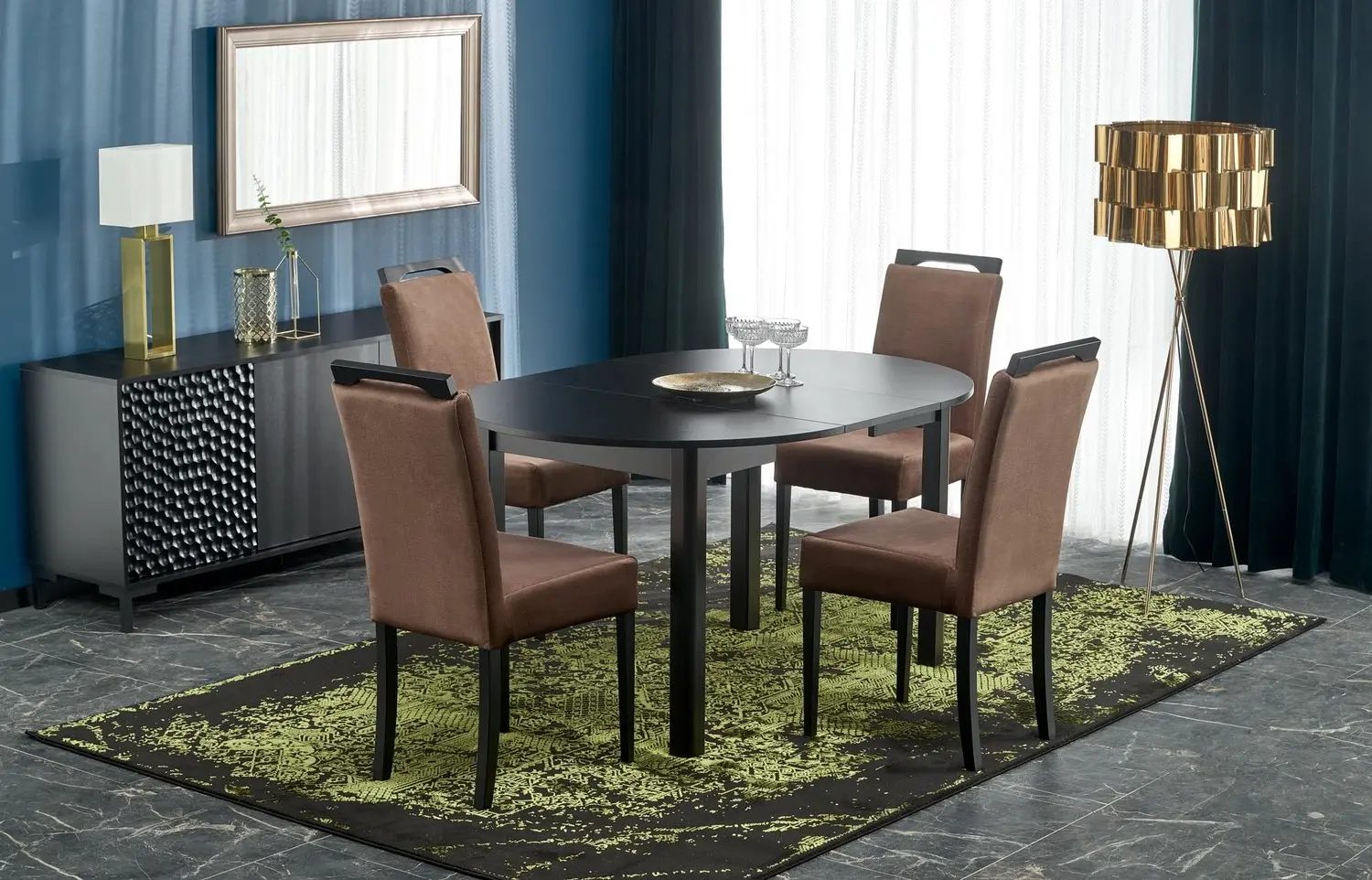 Обеденный набор Halmar Ringo 102/142x102cm Black + Clarion 2 Black/Beige (1+4)