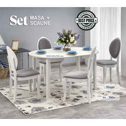 Set de sufragerie Halmar Ringo 102/142x102cm White + Velo White/Gray (1+4)