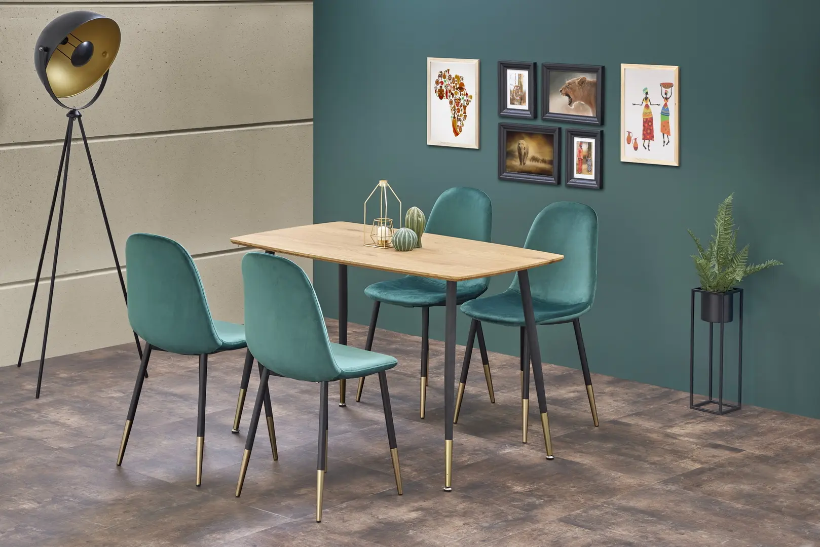 Обеденный набор Halmar Tripolis Golden Oak/Black + K379 Dark Green/Black/Gold (1+4)