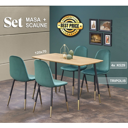 Обеденный набор Halmar Tripolis Golden Oak/Black + K379 Dark Green/Black/Gold (1+4) Thumb