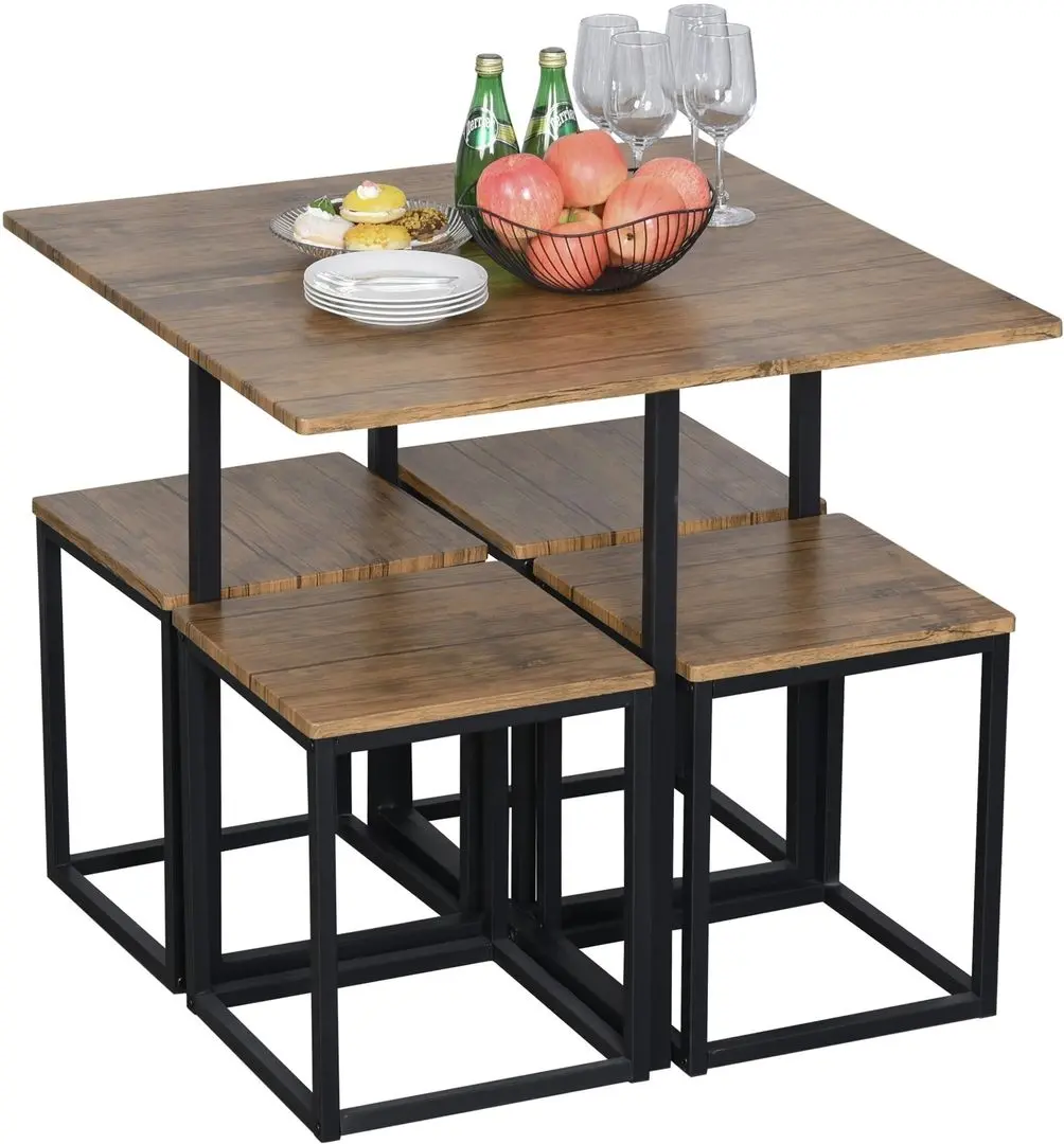 Обеденный набор Homcom 835-083V01 80x75 cm 1+4 (Walnut/Black) - 3