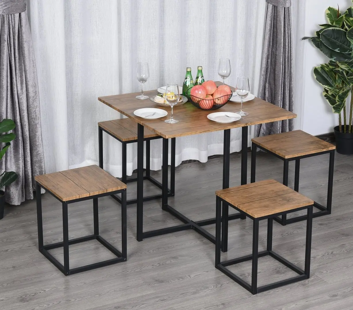 Обеденный набор Homcom 835-083V01 80x75 cm 1+4 (Walnut/Black)