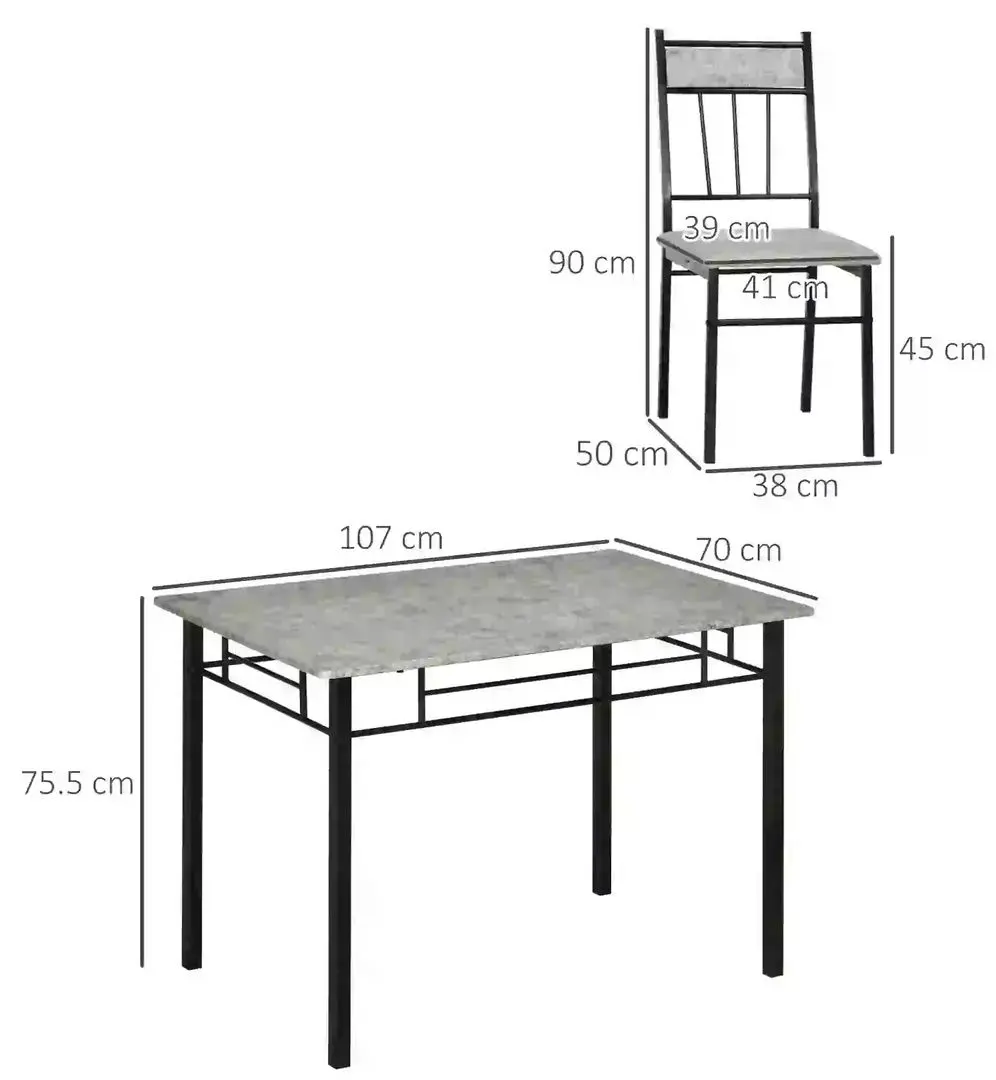 Обеденный набор Homcom 835-659LG 107 cm 1+4 (Grey/Black) - 2