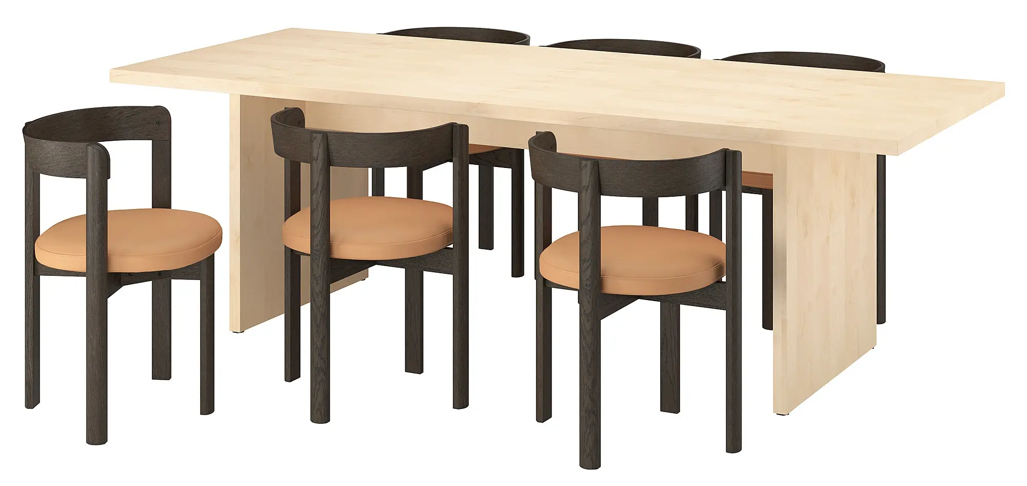 Set masa scaune Ikea Bergshyttan/Stockholm 2025 1+6 (Mesteacan/Maro)